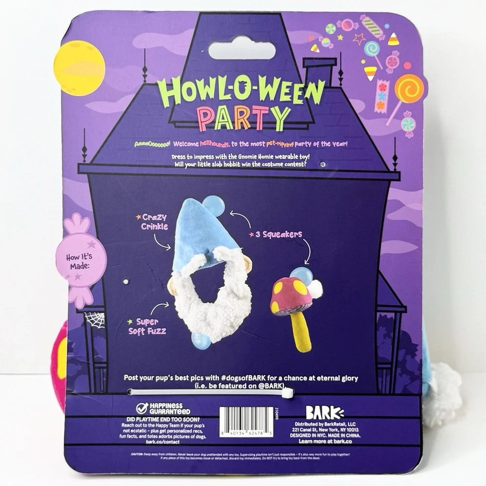 Bark Halloween Gnomie Homie Dog Costume Photo Prop Wearable Squeak Toy XS-S